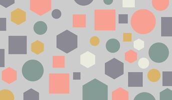 Desaturated minimalist colors background with geometric shapes circle, square and hexagon vector