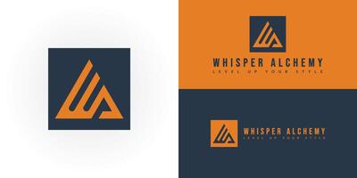 Bold orange triangle and sleek navy square form initials W and A. Perfect for clothing apparel, fashion brands, and menswear logos. Easily customizable. Create a strong brand identity vector