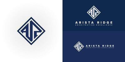 A striking blue square frame elegantly encloses the initials A and R, creating a sophisticated and memorable logo. Ideal for architecture firms and construction company's logo design inspiration vector