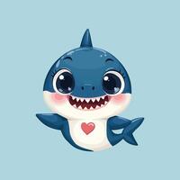 Cute blue shark with a heart on its chest, designed in a friendly cartoon illustration vector