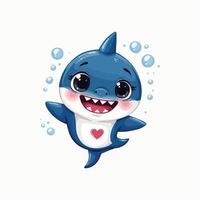 Adorable shark with a heart symbol on its chest in a cheerful cartoon illustration vector