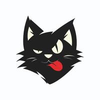 Mischievous black cat with a winking eye and sticking tongue out in a playful cartoon illustration vector