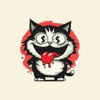 Quirky cartoon cat with wild eyes and a playful expression, illustration in a whimsical art style vector