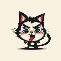Black and white cartoon cat with a playful smirk, illustration in a charming and fun art style vector