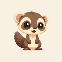 Adorable ferret with fluffy fur and a curious expression in illustration and cartoon art style vector