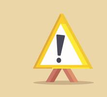 Yellow triangular warning sign with exclamation mark on beige background. vector