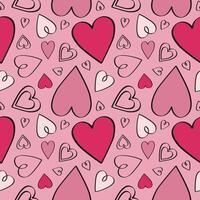 Seamless pattern with hearts. Hand drawn festive pink repeating background for Valentine day, congratulation, birthday. Design for print, textile, wrapping, paper, postcard, banner, flyer vector