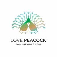 love and peacock with colorful line art. design template vector