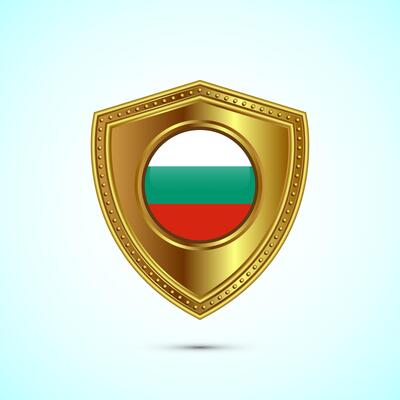 Rounded flag of Bulgaria with glossy gold shield