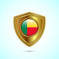 Rounded flag of Benin with glossy gold shield vector