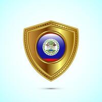 Rounded flag of Belize with glossy gold shield vector