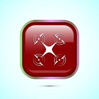 Drone icon design illustration. Drone quadrocopter logo sign symbol, Red color square button design vector