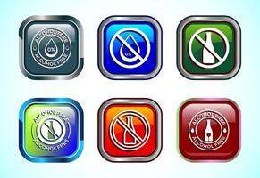 Alcohol Free Icon, No Alcohol Sign, Button Design Set vector