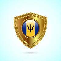 Rounded flag of Barbados with glossy gold shield vector