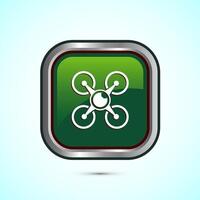 Drone icon design illustration. Drone quadrocopter logo sign symbol, Green color square button design vector