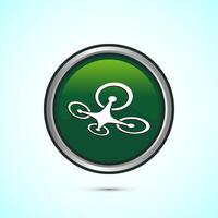 Drone icon design illustration. Drone quadrocopter logo sign symbol, Green color round button design vector