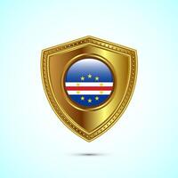 Rounded flag of Cape Verde with glossy gold shield vector