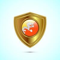 Rounded flag of Bhutan with glossy gold shield vector