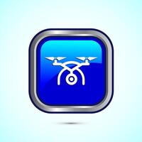 Drone icon design illustration. Drone quadrocopter logo sign symbol, Blue color square button design vector