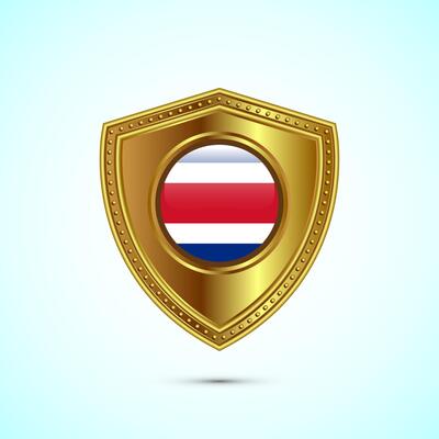 Rounded flag of Costa Rica with glossy gold shield