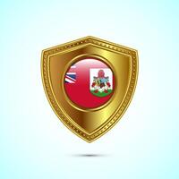 Rounded flag of Bermuda with glossy gold shield vector