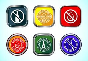 Alcohol Free Icon Design, No Alcohol Sign, Button Design Set vector
