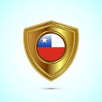 Rounded flag of Chile with glossy gold shield vector