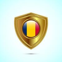 Rounded flag of Chad with glossy gold shield vector