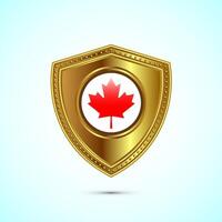 Rounded flag of Canada with glossy gold shield vector