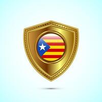 Rounded flag of Catalonia with glossy gold shield vector