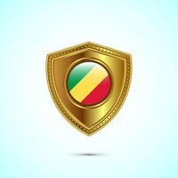 Rounded flag of Congo with glossy gold shield vector