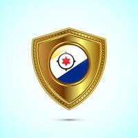 Rounded flag of Bonaire with glossy gold shield vector