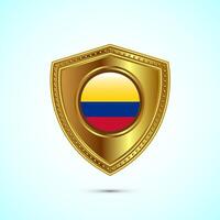 Rounded flag of Colombia with glossy gold shield vector