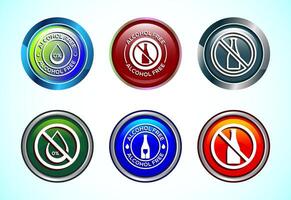 Alcohol Free Icon Illustration, No Alcohol Sign, Button Design Set vector