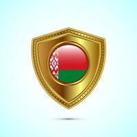 Rounded flag of Belarus with glossy gold shield vector