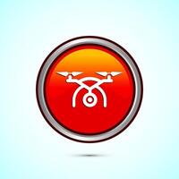 Drone icon design illustration. Drone quadrocopter logo sign symbol, Orange color round button design vector