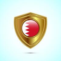 Rounded flag of Bahrain with glossy gold shield vector
