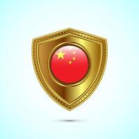 Rounded flag of China with glossy gold shield vector