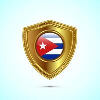 Rounded flag of Cuba with glossy gold shield vector