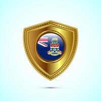 Rounded flag of Cayman Islands with glossy gold shield vector