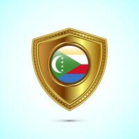 Rounded flag of Comoros with glossy gold shield vector