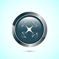 Drone icon design illustration. Drone quadrocopter logo sign symbol, Gray color round button design vector