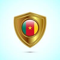 Rounded flag of Cameroon with glossy gold shield vector