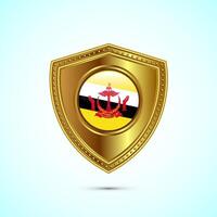 Rounded flag of Brunei with glossy gold shield vector