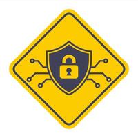 cyber defense shield and lock icon. vector