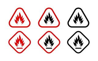 Flammable substance icons. Flammable materials vector