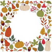 Cute autumn empty square frame with fall design elements in flat style. vector