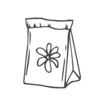 Doodle bag with seeds. hand drawn of a bag with seeds isolated on a white background. illustration sticker, icon, design element vector