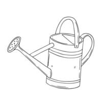 illustration of watering can gardening tool and utensils isolated on a white background, garden maintenance, landscaping and hobby concept, sketch style, line art. vector