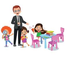 a man in a suit and tie is standing in front of a group of children vector
